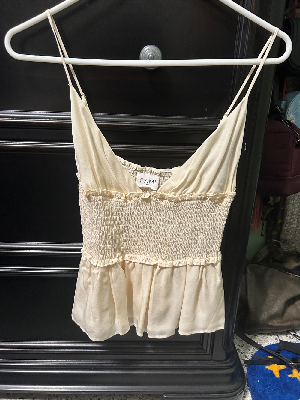 Cami NYC Light Cream Smocked Satin Cami